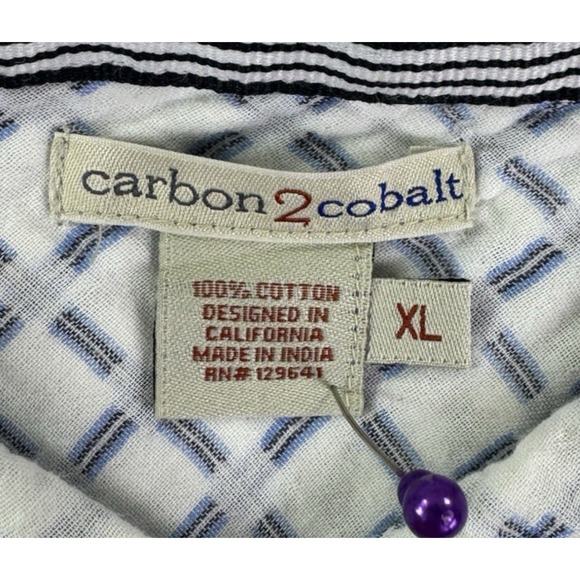 Carbon2Cobalt Mens XL Cotton Grid Shirt White Blue - Picture 13 of 15